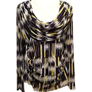 Piper & Sparrow Womens Plus Slouch Neck Long Sleeve Geometric Print Top Size 2X